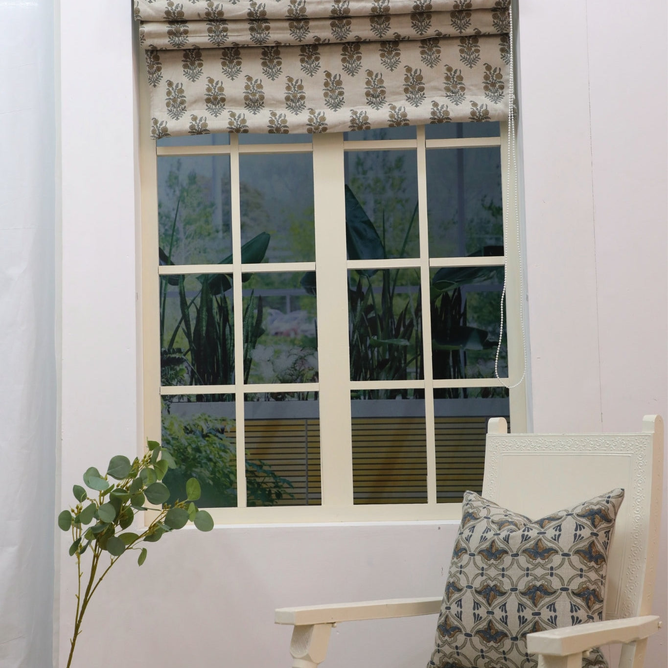 Window block print curtains, Roman shade, Floral window valance, Natural linen fabric, Handmade art - HJARA