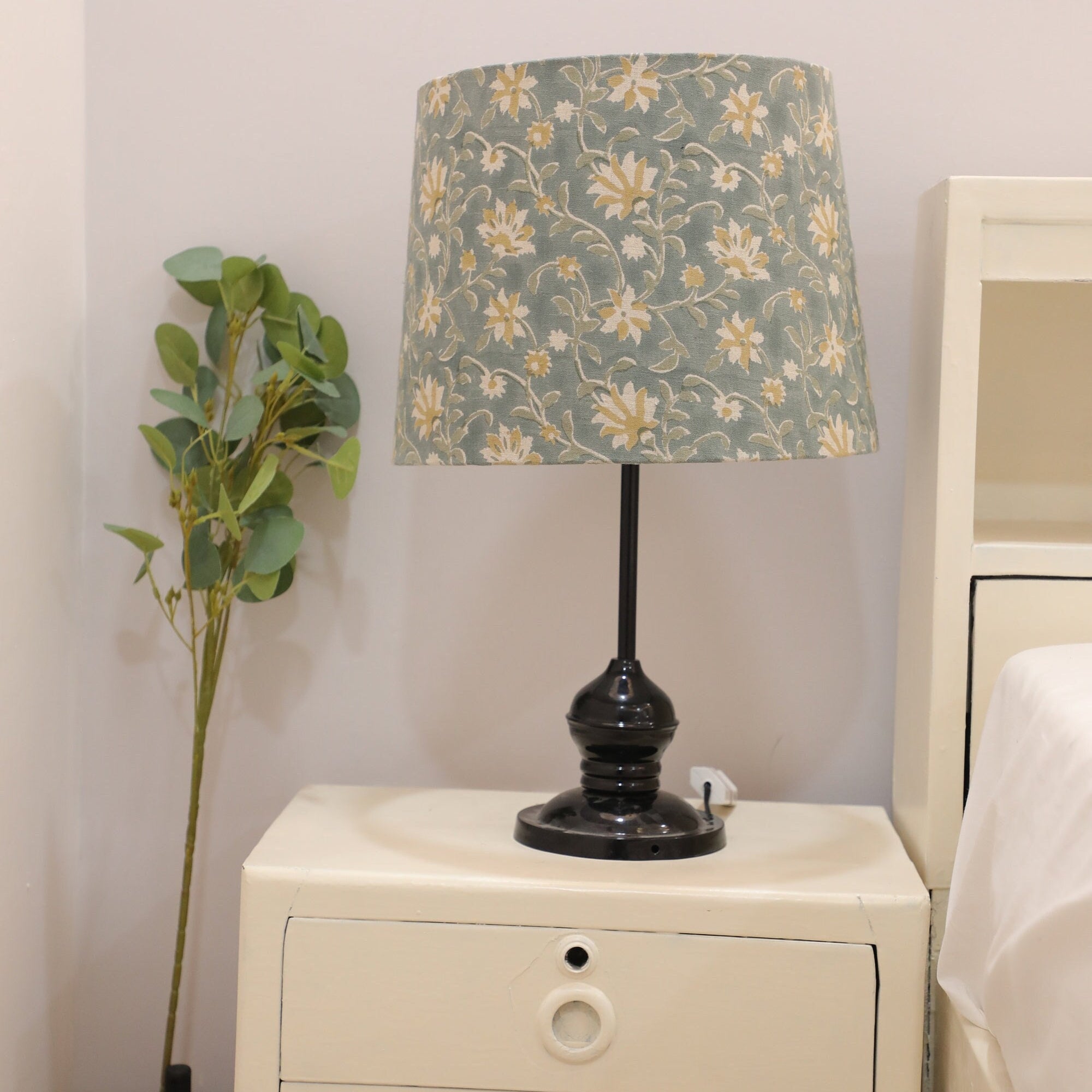 Lampshade pair of two, Block print shades, linen fabric lamp shades, Drum bedroom lampshade,  lamp for table - Aradhana