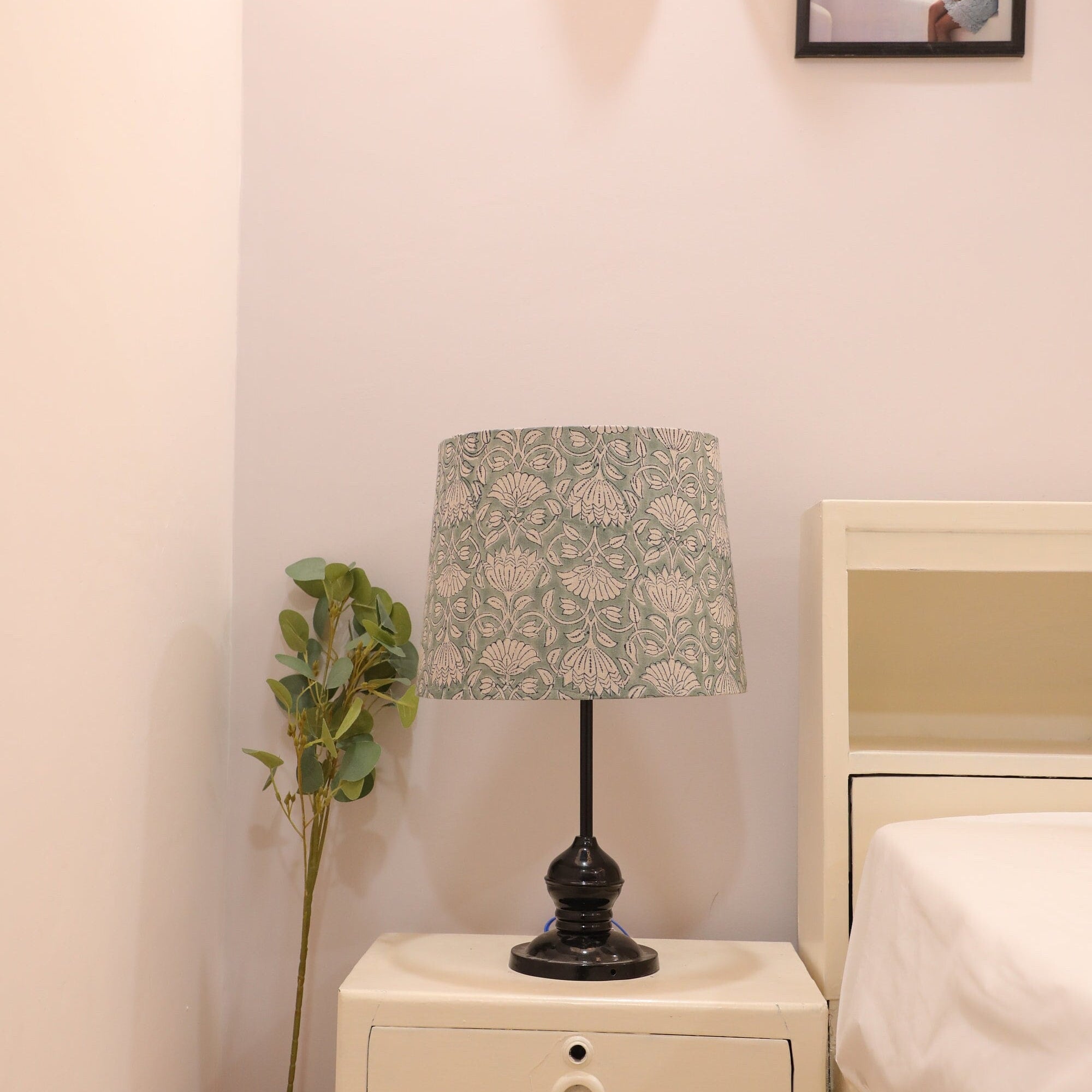 Block print lampshades, Drum bedroom lampshade, Pair of 2 lamp, Linen lamp shades, Table & Floor Lamps - Ulta Sidha Kamal