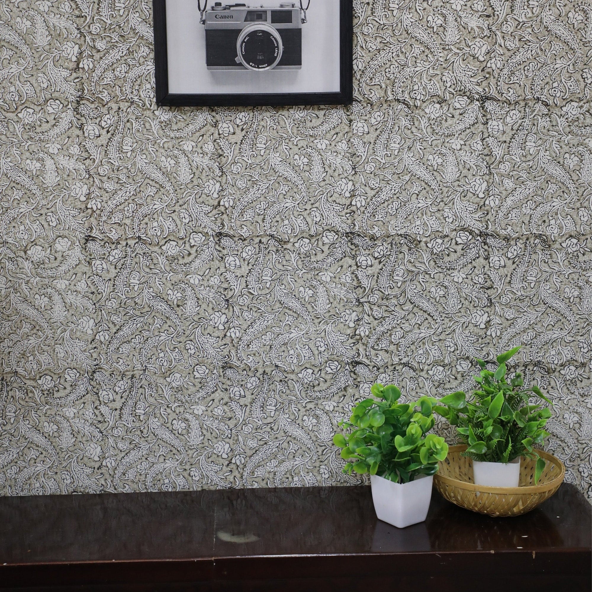 Block Print Wallpaper, Living room wallpaper, Handmade Indian print wallpaper  - Black Forest - Wall Decoration Art