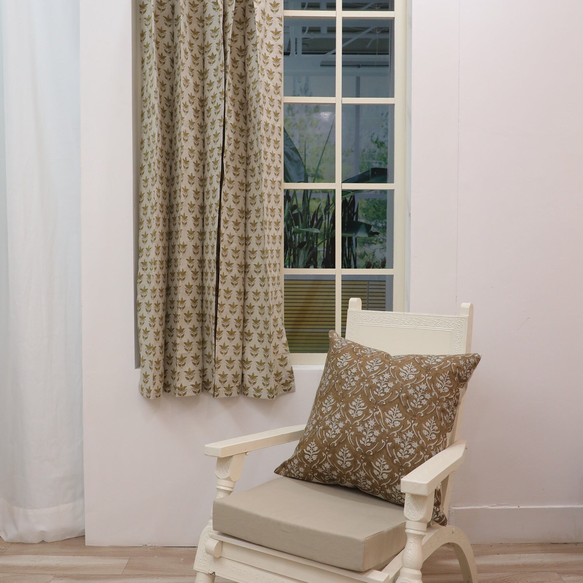 Curtains, Linen Printed Window Curtain, Natural Fabric Curtain, Door Plated Curtain, Valance - SAAT PATTI