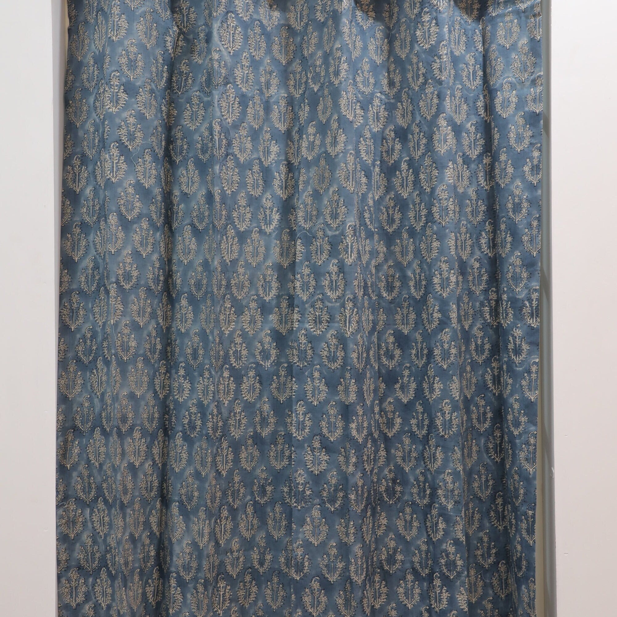 Hand Block Print Curtains, Room decor, Linen Curtains, Blackout window valance, Indian Printed Fabric - NEEL GAGAN