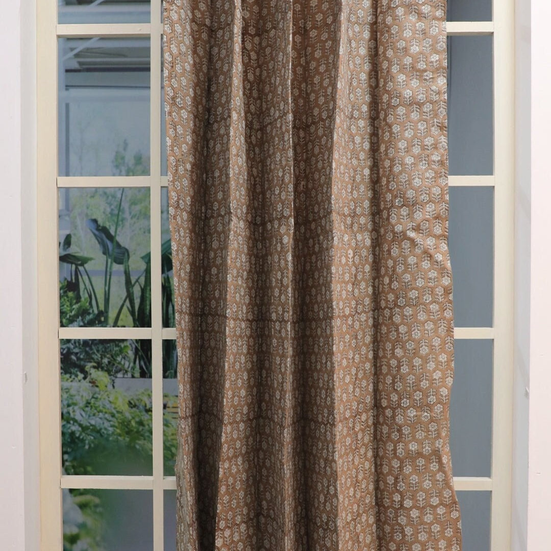 Linen  Block Print Curtains, Minimalist Curtains and shades, Indian block Print fabric, window treatments - TULSI BUTI