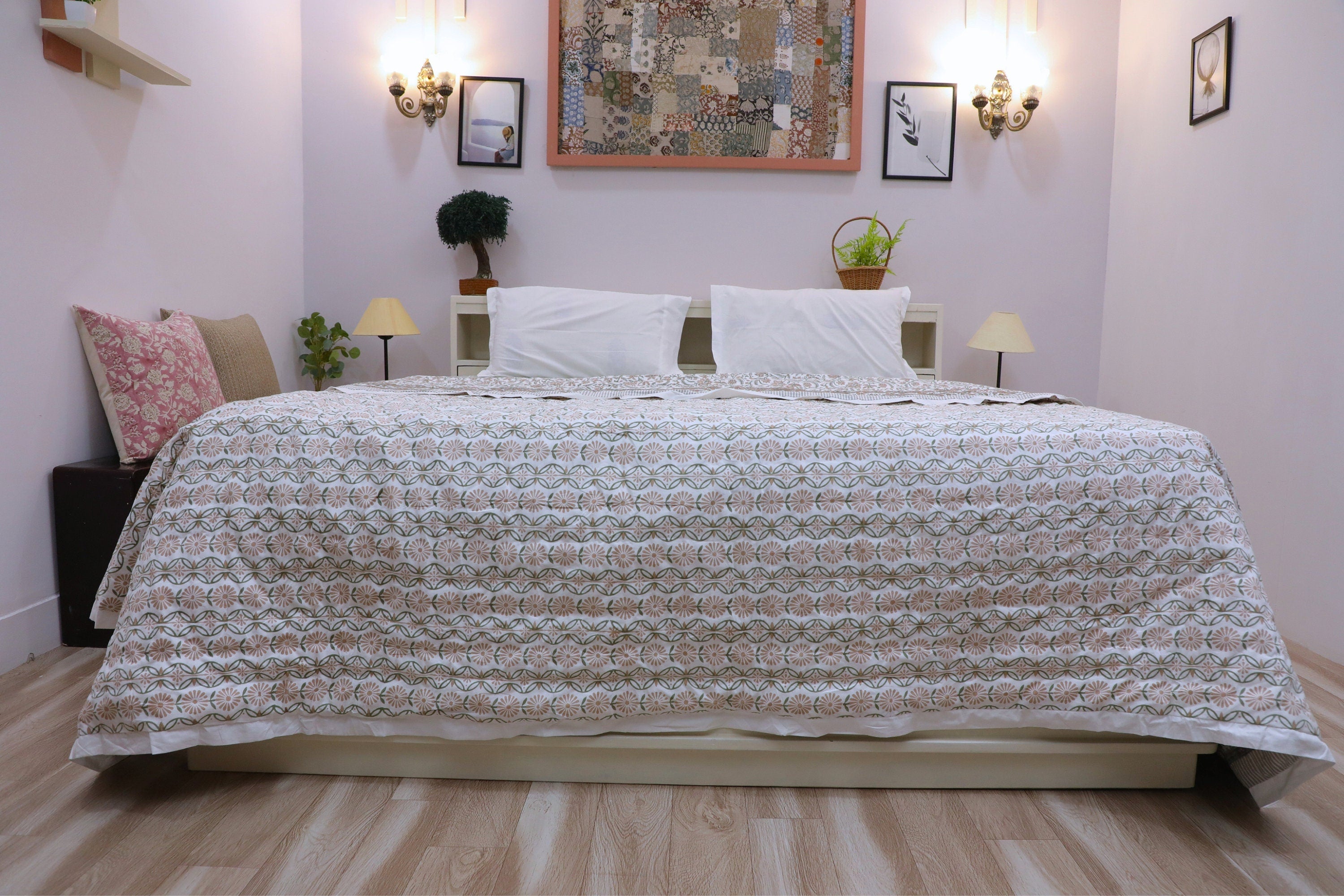 Cotton Quilt Handmade Block Printed Indian Jaipuri Razai - Reversible Pattern - Fabdivine