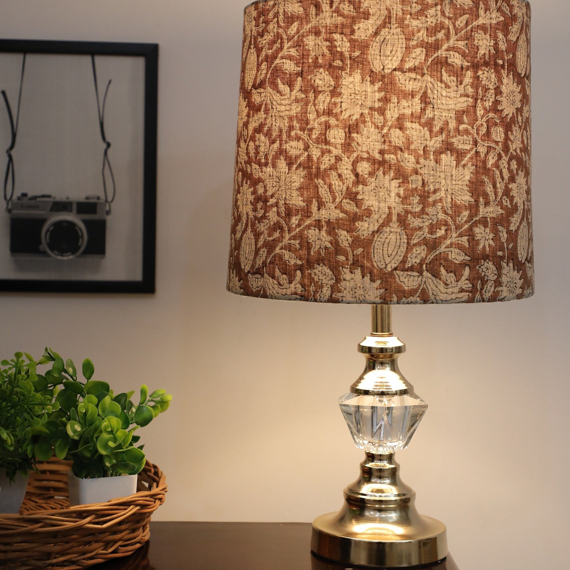 Block print drum lampshades, Pair of 2 linen fabric lamp shades, Drum bedroom lampshade,  lamp for table - Manikarnika