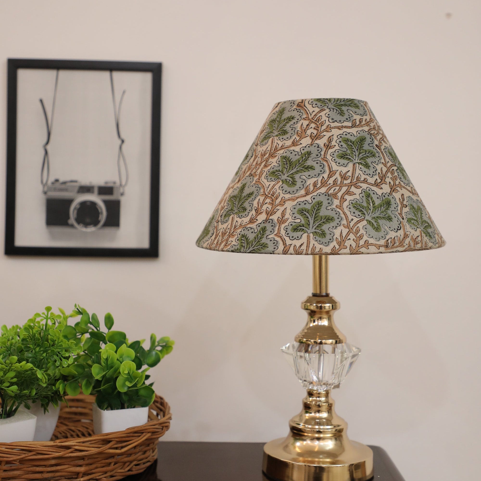 Natural Linen Lamp shades, block printed fabric, set of 2, bell lamp shades, floral print cone lampshade - Pushp Samitha