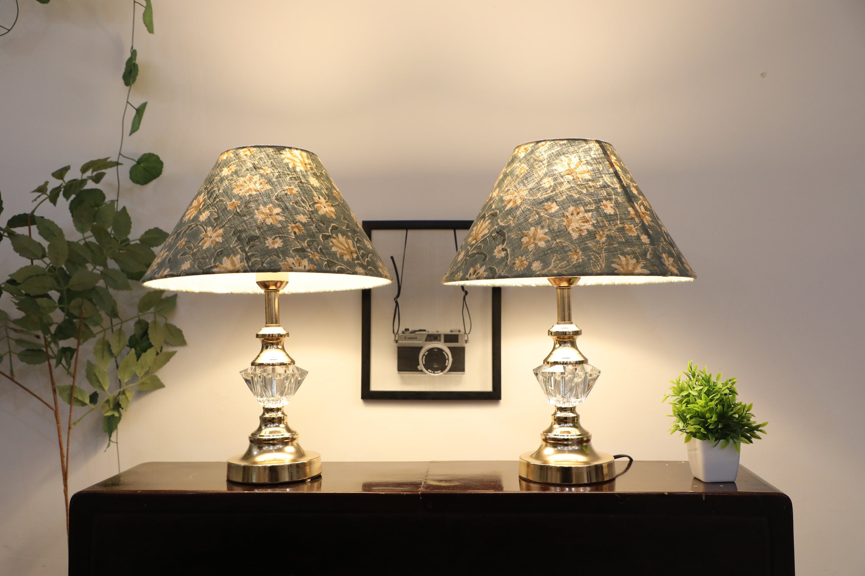 Lampshade pair of two, Block print shades, linen fabric lamp shades, Coolie bedroom lampshade,  lamp for table - Aradhana