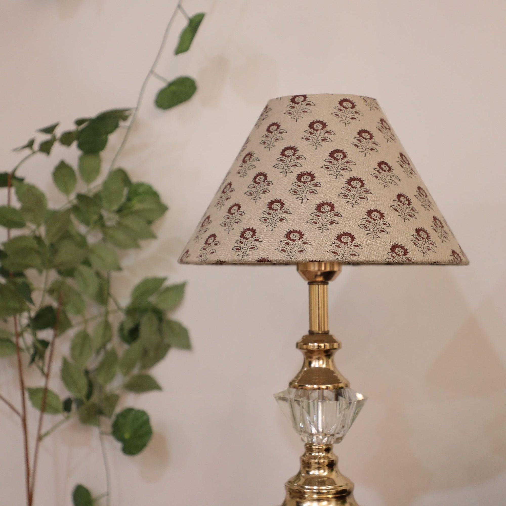Floral Linen Lamp Shades - Set of 2 Block Printed Fabric Lampshades for Floor and Table Lamps - Bagru Buti