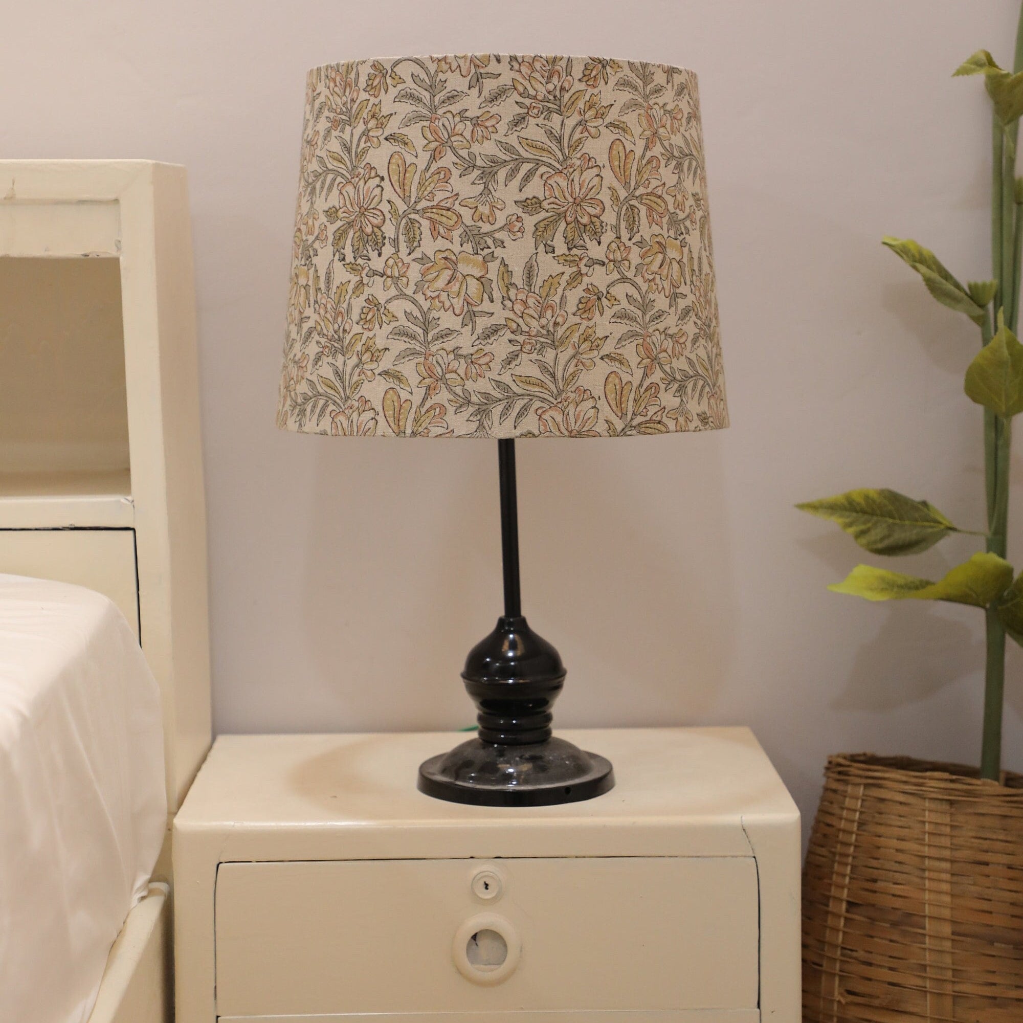 Linen Lamp shades, block printed fabric floor lamp, table lamp shade set of 2, floral print drum lampshade - Qudrat