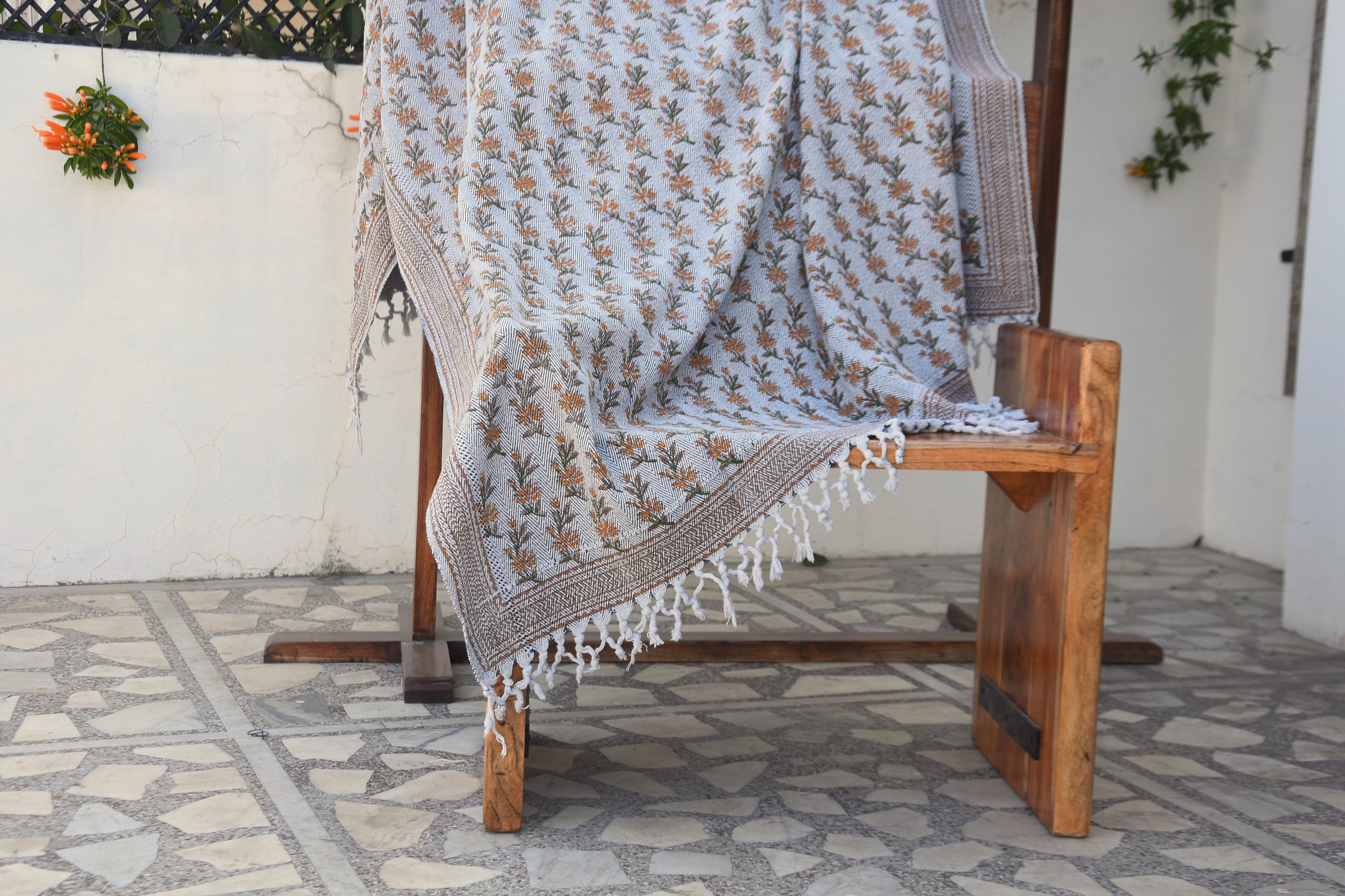 Throws Handwoven Block Print, blankets and throws, Handmade print throw for sofa, handwoven handloom fabric - Deepika