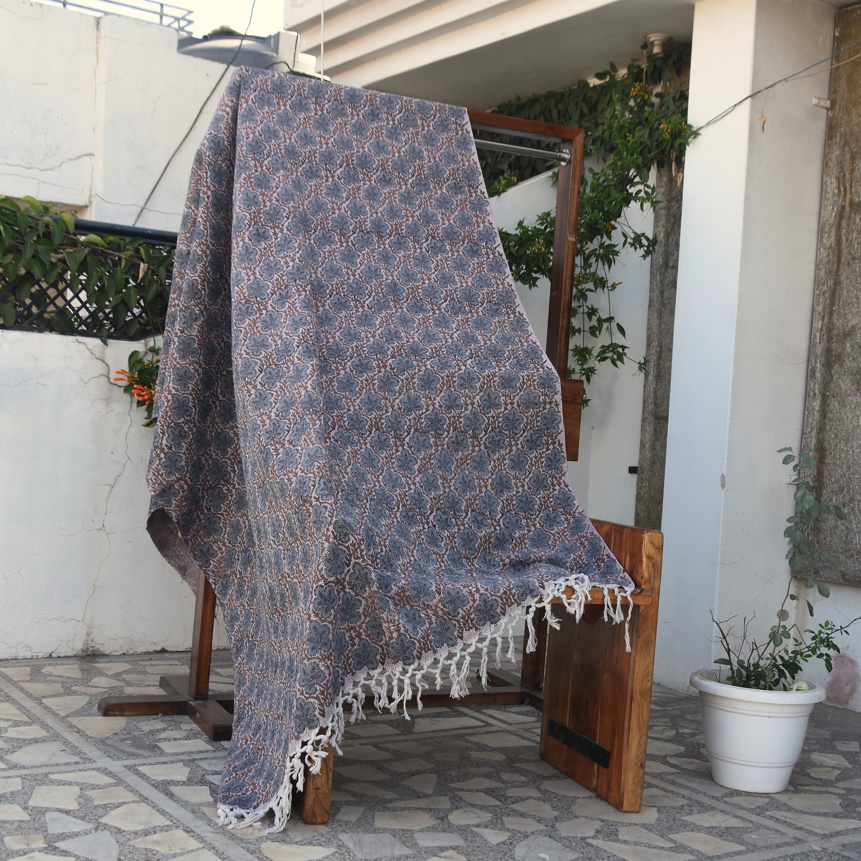 Block Print Throws Handwoven - Unique Handmade Sofa Throw with Handloom Fabric - PUSHP SAMHITA