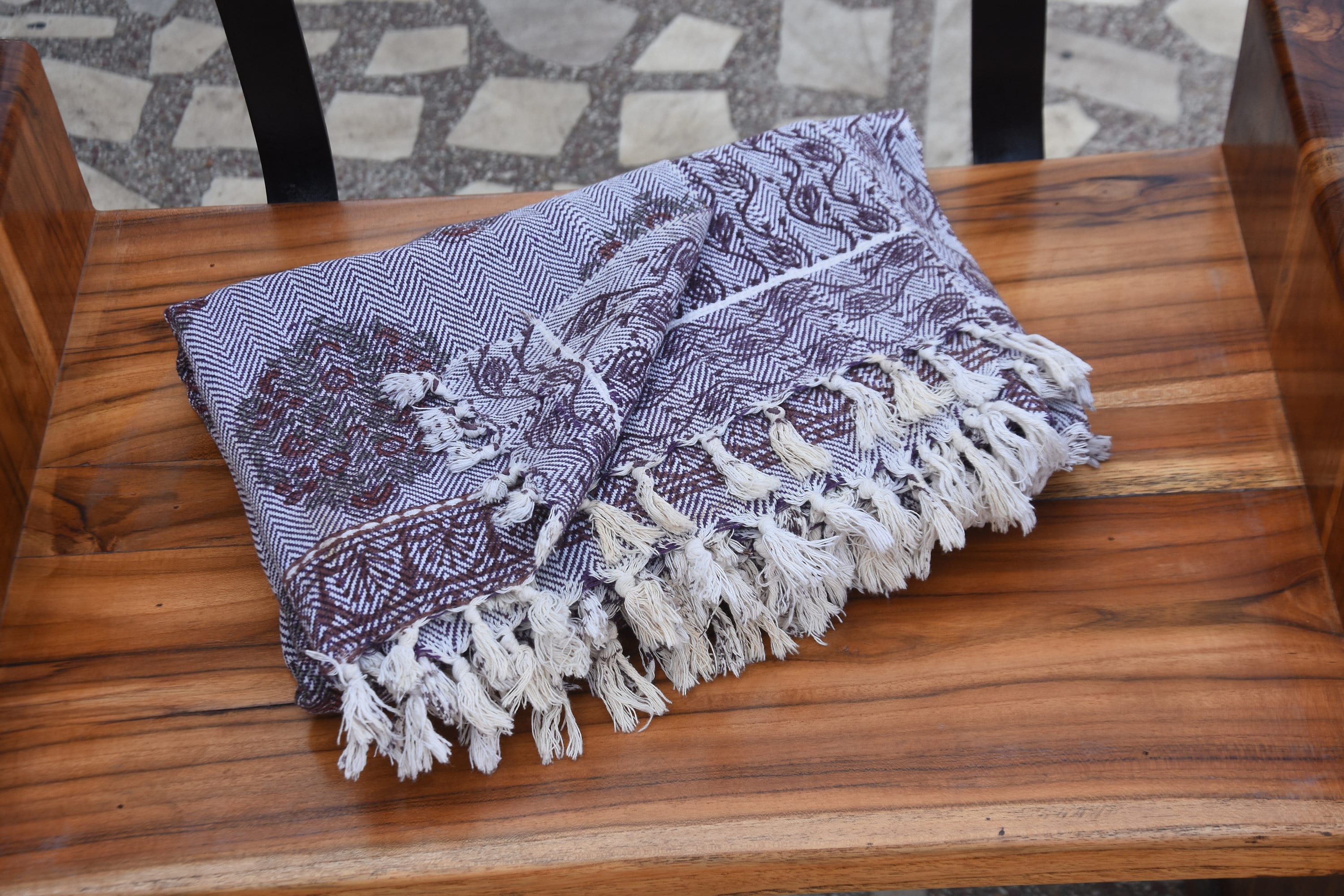 Handwoven throws, block print bed throws, blankets and throws, handmade print throw for sofa, handwoven handloom fabric - GULDASTA